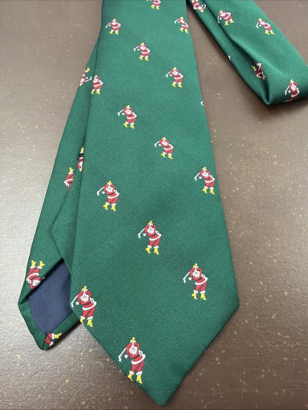 Vintage Johnny Appleseed Green Christmas Tie Golfing Santa Claus Holiday NEW
